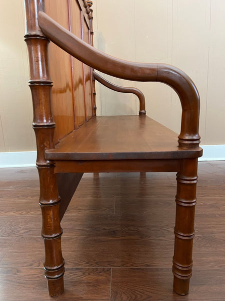 Antique English Faux Bamboo Pine Hall Bench Victorian High Back Settle c1890