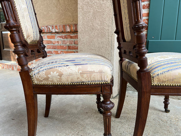 Pair Antique French Dining Chairs Renaissance Carved Oak Black Forest c1880