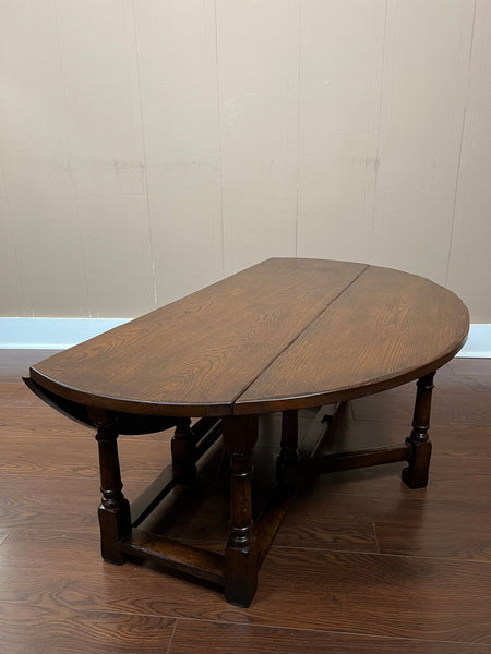 Antique English Oak Coffee Table Drop Leaf Jacobean Wake Table Gateleg c1930