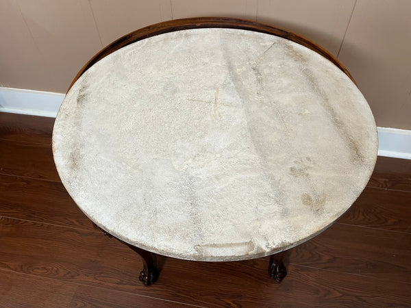 Antique French Renaissance Revival Center Table Round Marble Carved Walnut c1900