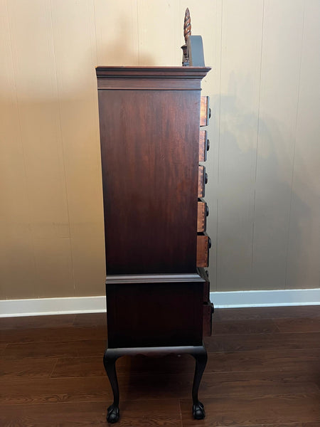 Vintage Chippendale Highboy Chest of Drawers Mahogany Ball and Claw Kindel c1950