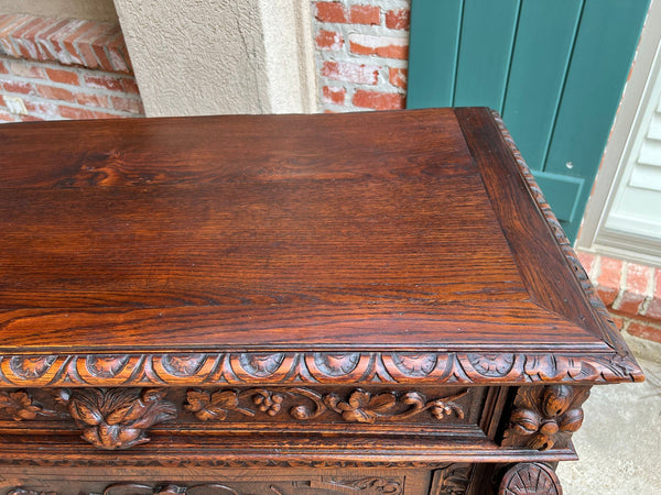 Antique French Wine Cabinet Sideboard Renaissance Revival Carved Oak c1890