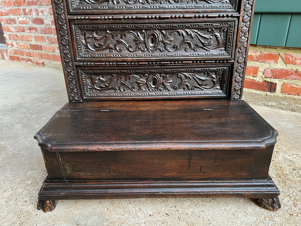 Antique French Gothic Devotional Cabinet Religious Painting Carved Oak Kneeler
