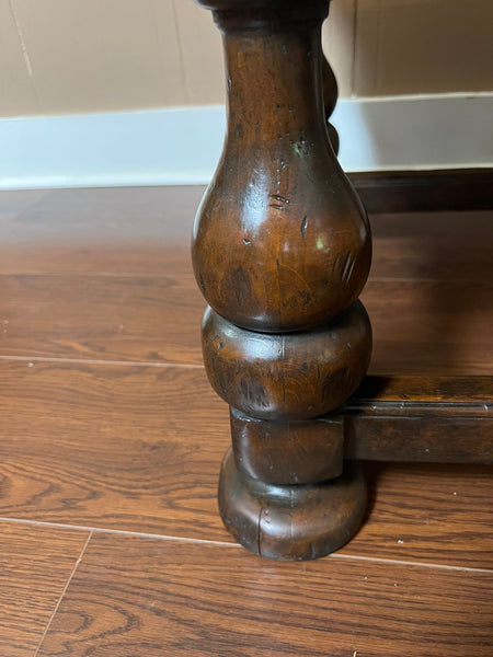 Antique English Side End Table Small Square Carved Oak Jacobean Revival c1910
