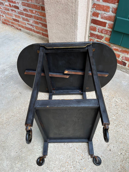 Vintage English Bar Cart Trolley Drop Leaf Chinoiserie Butterfly Lacquer Table