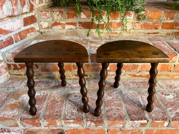 PAIR Set of 2 Antique English Stool Oak Jacobean Display Stand Bobbin Leg c1900