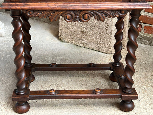 Antique French Renaissance Chest Box on Stand Breton Brittany Oak Barley Twist