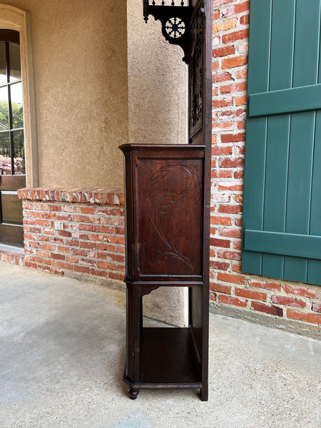 Antique French Breton Hall Cabinet Tall Narrow Carved Crown Bookcase c1880