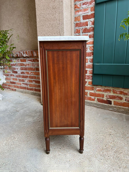 Antique French Mahogany Small Cabinet Side Table White MARBLE Louis XVI Mahogany