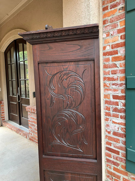 Antique French Breton Cabinet Armoire Carved Crown Brittany Wardrobe c1890