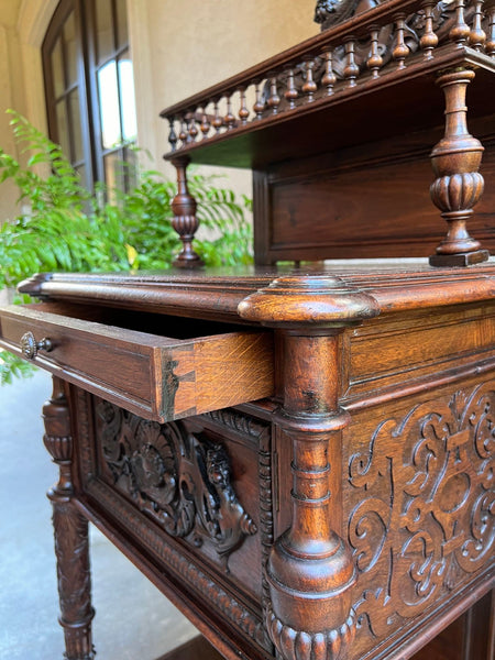 Antique French Side End Table Cabinet Carved Oak Renaissance Spindle Gallery