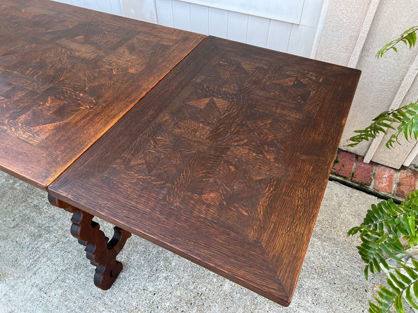 Antique French Oak Dining Table Spanish Catalan Trestle 9 FT. Draw Leaf c1910