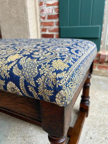 Antique English Oak Bench Upholstered Window Seat Jacobean Revival c1920