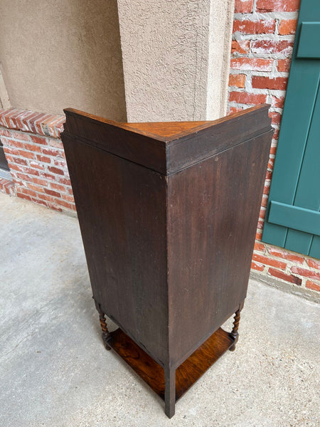 Antique English Tiger Oak Corner Cabinet Barley Twist Jacobean Arts & Crafts