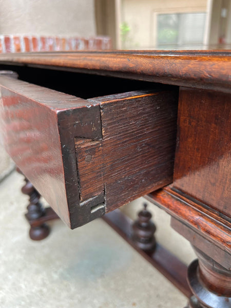 Antique English Barley Twist Writing Table Library Desk Jacobean Walnut c1880
