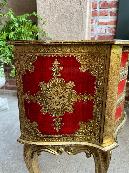 Vintage Italian Gold Gilt Wood Chest End Table Florentine RED Hollywood Regency Tole