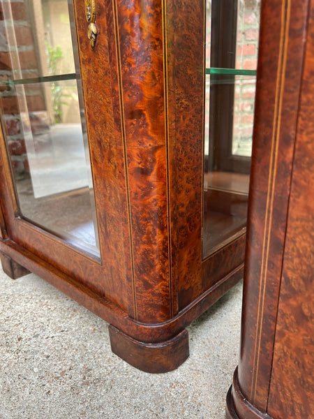 PAIR Antique French Glass Vitrine Display Cabinets Burl Mahogany Mirror c1900