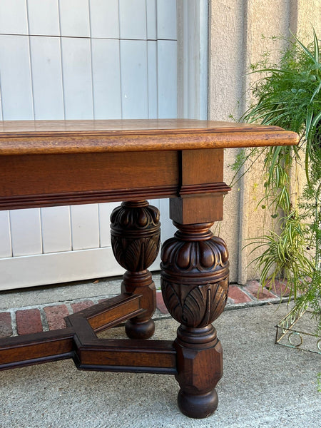 Antique English Oak Refectory Console Hall Table Carved Jacobean or Tudor c1890