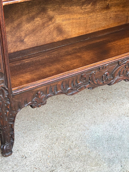 Antique French Corner Bookcase Carved Oak Louis XV Revival Open Shelves c1920 b