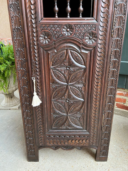 Antique French Cabinet Cupboard Brittany Breton Carved Oak TALL Ship Spindle