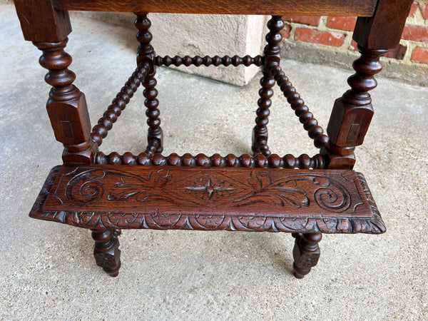 Antique French Child High Chair Renaissance Barley Twist Carved Oak Caned c1890