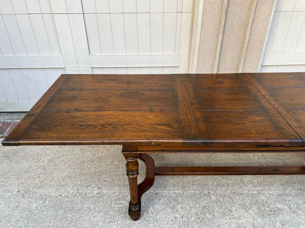 Antique English Oak Refectory Dining Table Jacobean Double Leaf 10 ft. c1930