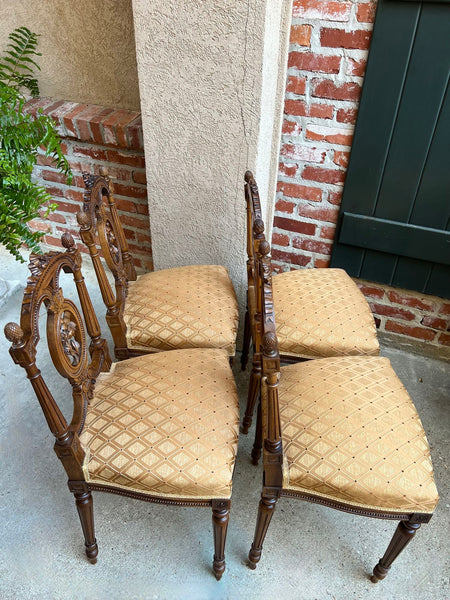 Set 4 Antique French Louis XVI Salon Chairs Petite Dining Parlor Carved Walnut