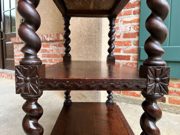 Antique English Server Console Table Jacobean Carved Oak Barley Twist c1900