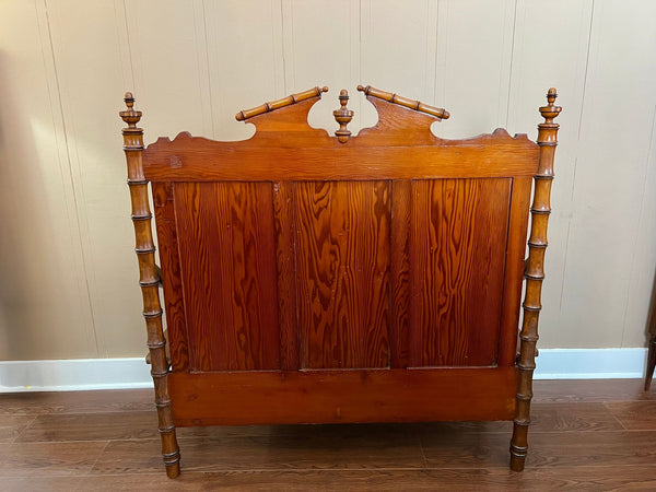 Antique English Faux Bamboo Pine Hall Bench Victorian High Back Settle c1890