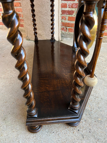 Antique English Console Hall Table Jacobean Carved Oak Barley Twist Gong c1880