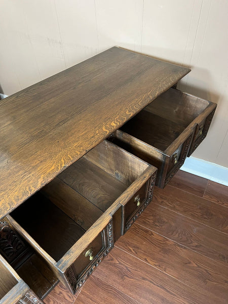 Antique English Dresser Base Sideboard Potboard Jacobean Carved Oak c1890