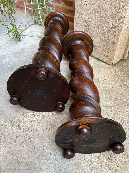 PAIR Set of 2 Antique French Pedestal Stand BARLEY TWIST Oak LARGE Plant Columns