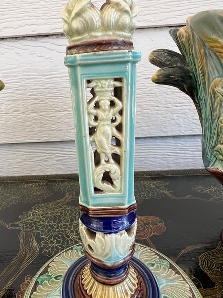 Antique English Wedgwood Majolica Candlestick Candle Holder Cinque Cento c1876
