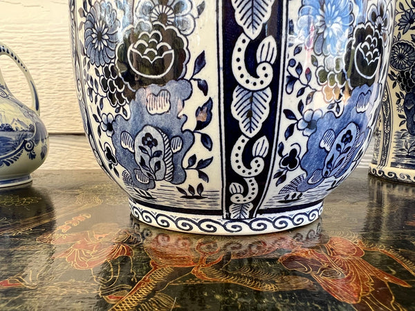 Vintage Large Delft Trumpet Vase Blue and White Floral Boch Royal Sphinx Urn
