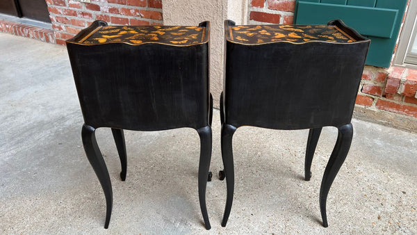 PAIR French Bedside Cabinets Chinoiserie Butterfly Gilt Lacquer Tables