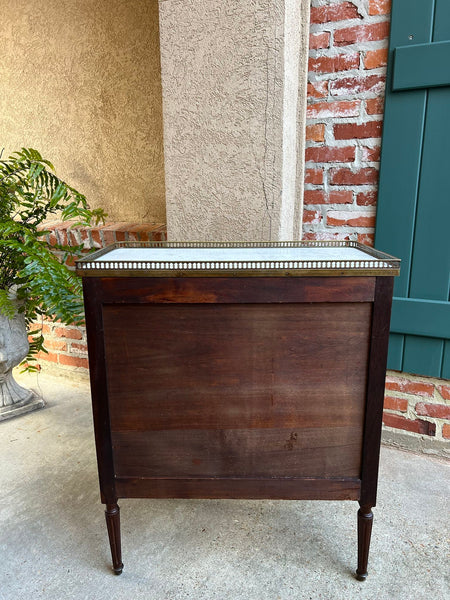 Antique French Mahogany Louis XVI Chest of Drawers WHITE Marble SMALL Side Table