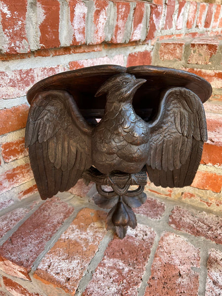 Antique French Wall Shelf Corbel Carved Eagle Black Forest Statue Wood c1880