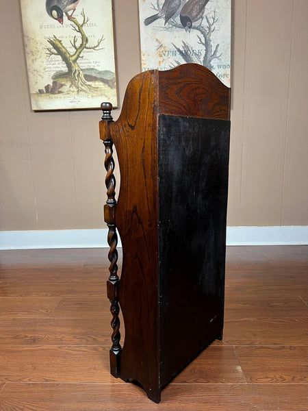 PETITE Antique English Bookcase Bookshelf Barley Twist Tiger Oak Display c1920