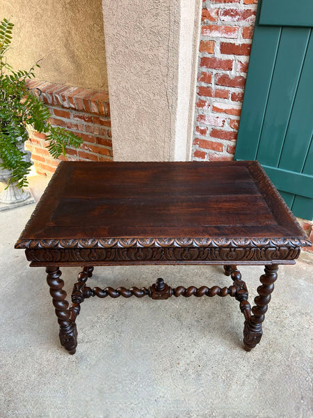 Antique French Sofa Table Writing Desk Barley Twist Carved Oak Renaissance