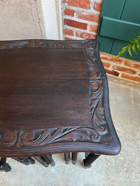 SET 4 Antique French Drop Leaf Nesting TABLE BARLEY TWIST Folding End Carved Oak