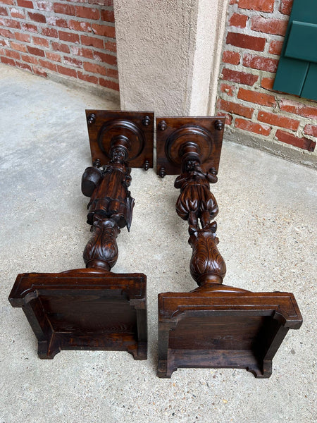 Antique French Breton Pedestal Stands PAIR Carved Figural Display Brittany c1900