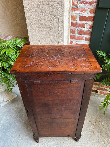 Antique English Victorian Wellington Chest of Drawers Campaign Carved Oak