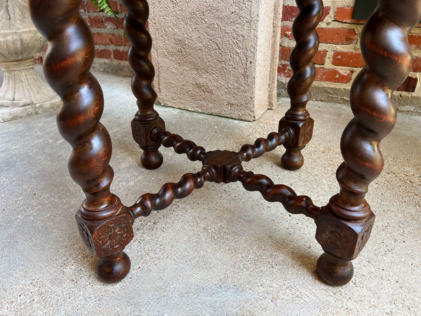 Antique French Octagon Sofa Table Carved Oak Barley Twist Louis XIII Renaissance