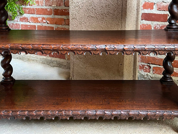 Antique French Carved Oak Server Sideboard Barley Twist Renaissance Bookshelf