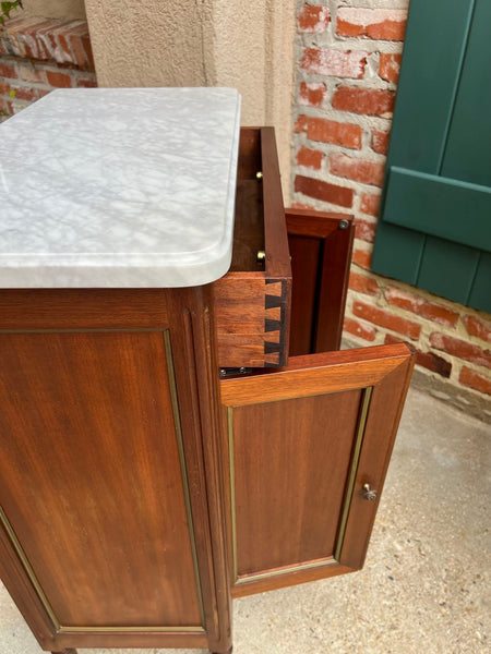 Antique French Mahogany Small Cabinet Side Table White MARBLE Louis XVI Mahogany