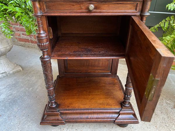 Antique French Side End Table Cabinet Carved Oak Renaissance Spindle Gallery