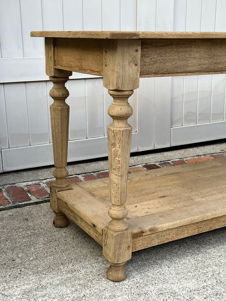 Antique French Drapers Table Bleached Oak Large Kitchen Island Console c1890