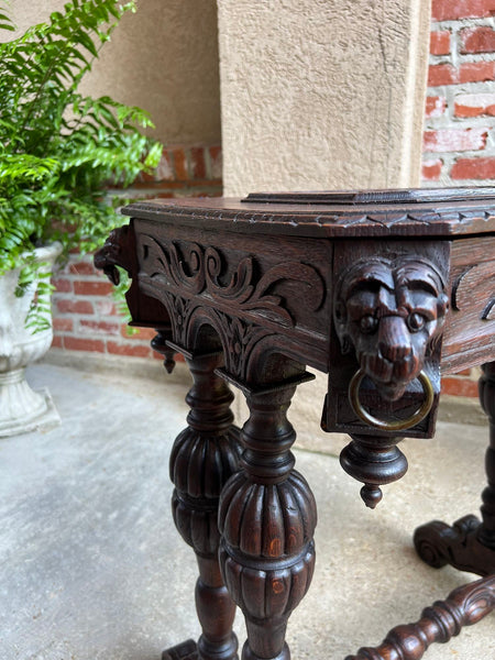 Antique French Console Side Table Renaissance PETITE Gothic Carved Oak c1880