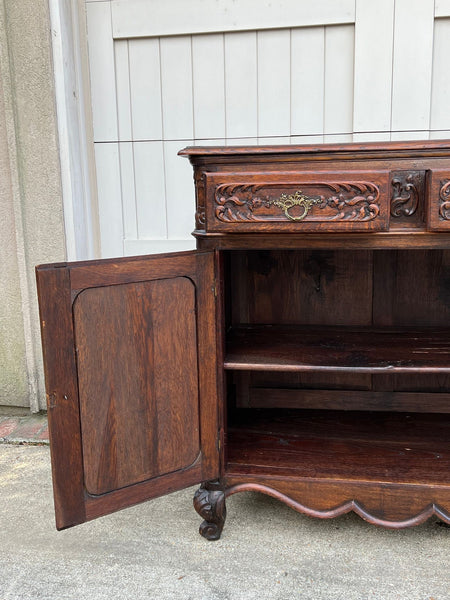 Antique French Louis XV Buffet Sideboard Cabinet Carved Oak Server c1920