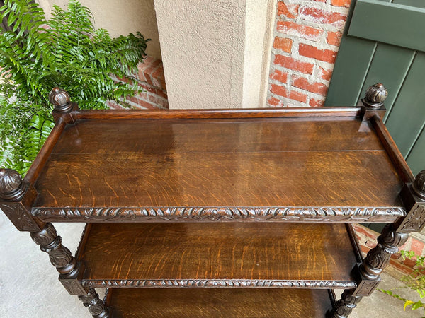 Antique English Hotel Dumbwaiter Server Sideboard Trolley Carved Oak Renaissance